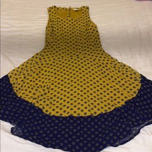 Mustard and blue floral dress